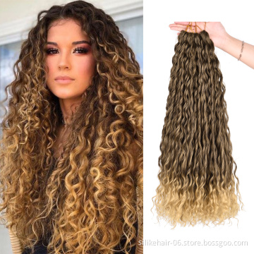 High Quality 24Inch Ombre Blonde Brown Long Wavy Water Deep Wave Braids Kinky Curly Crochet Braiding Synthetic Hair Extensions